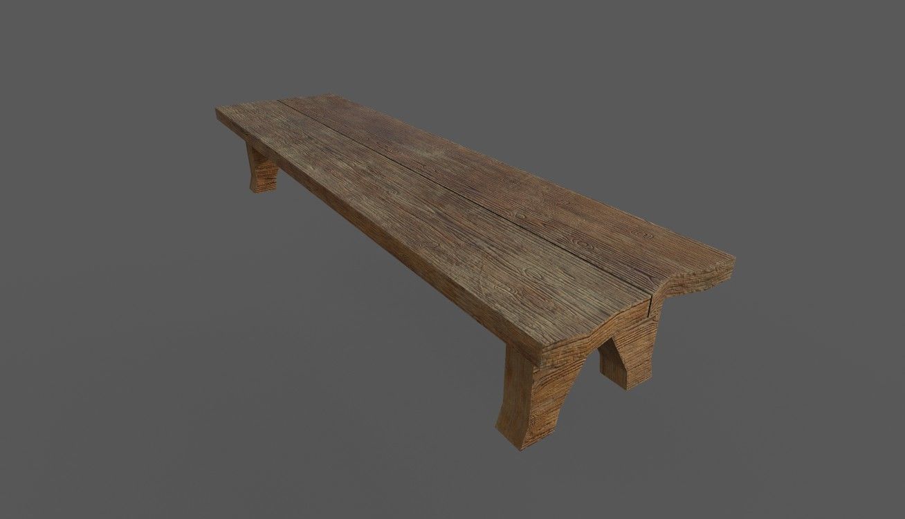Wooden Bench Low-poly 3D model_4