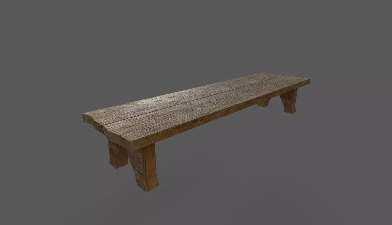 Wooden Bench Low-poly 3D model_0