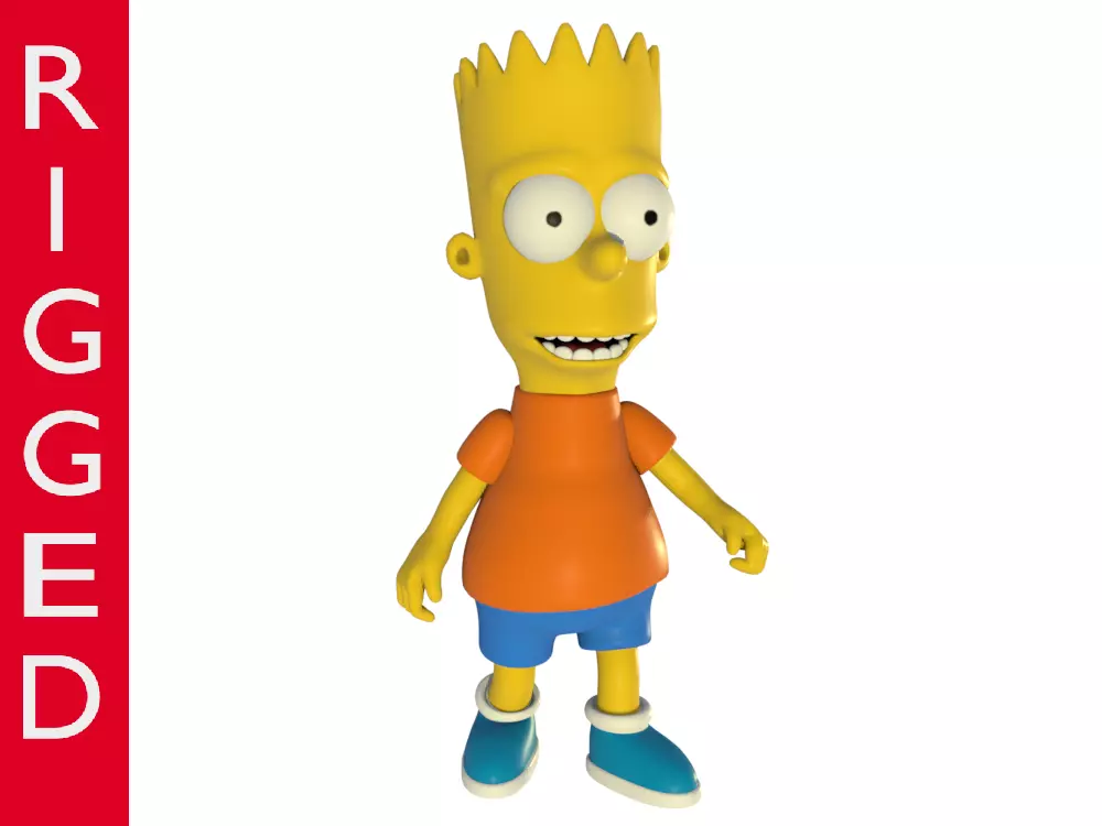 Low-Poly Bart Simpson 3D model rigged cartoon character Low-poly 3D model_0