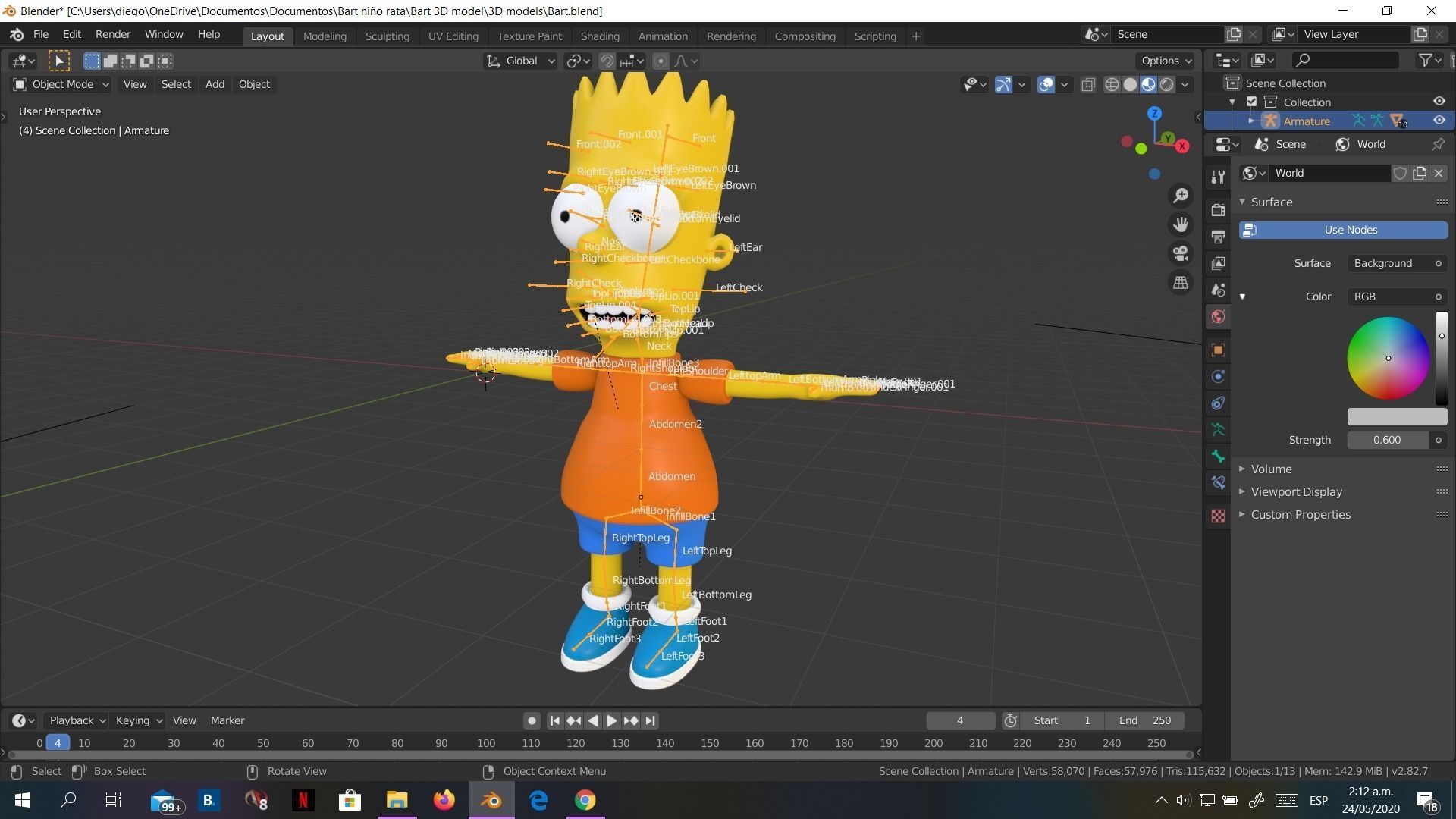 Low-Poly Bart Simpson 3D model rigged cartoon character Low-poly 3D model_11