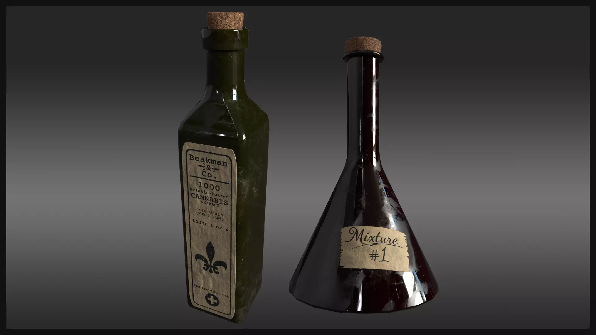 Plague Doctor Bottle and Flask Low-poly 3D model_0