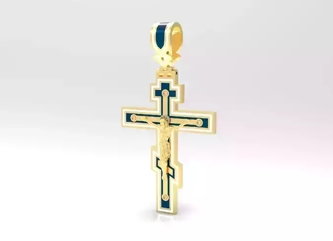 Russian Cross with JESUS - enamel and diamonds