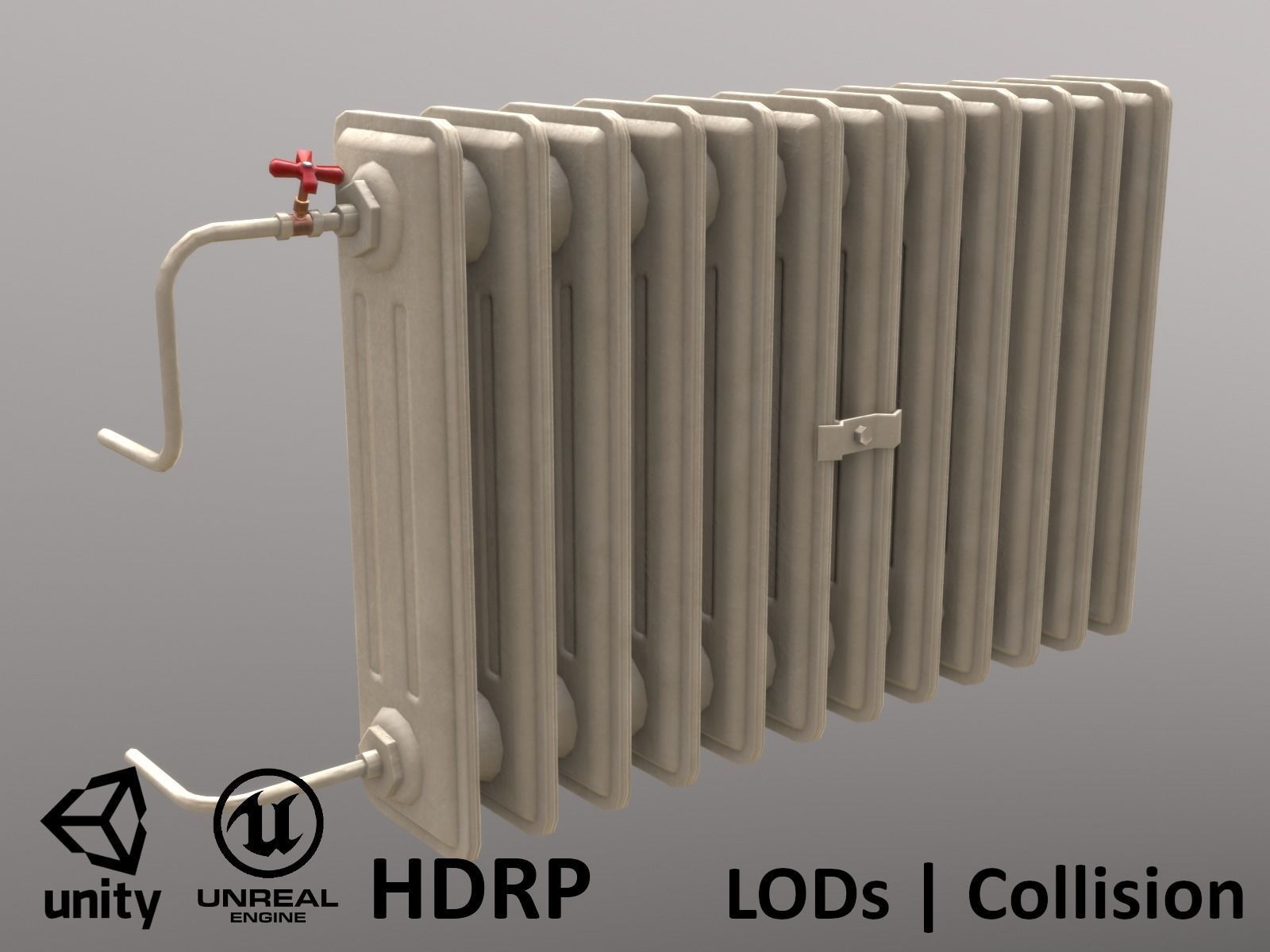 Old Radiator Cream - Unity - HDRP - UE4 Low-poly 3D model_1