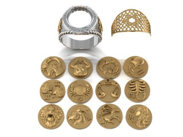 Men Zodiac Ring Set 12Signs 3DModel STL 3DM 3D print model_2