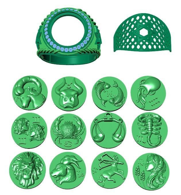 Men Zodiac Ring Set 12Signs 3DModel STL 3DM 3D print model_3