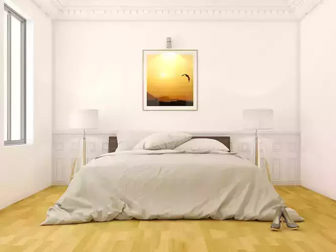 Bedroom-1 bedroom with bed and painting on wall