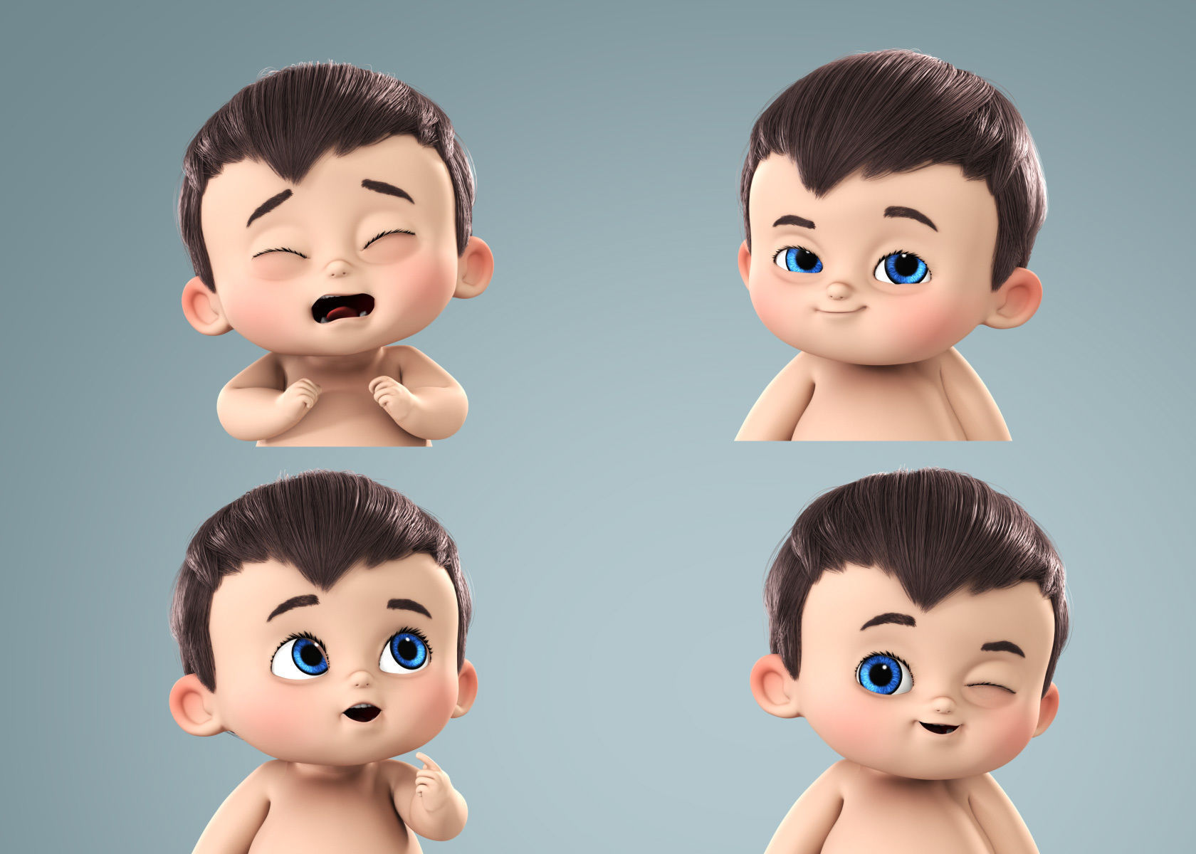 Cartoon Baby Boy 3d Model Rigged 3D model_4