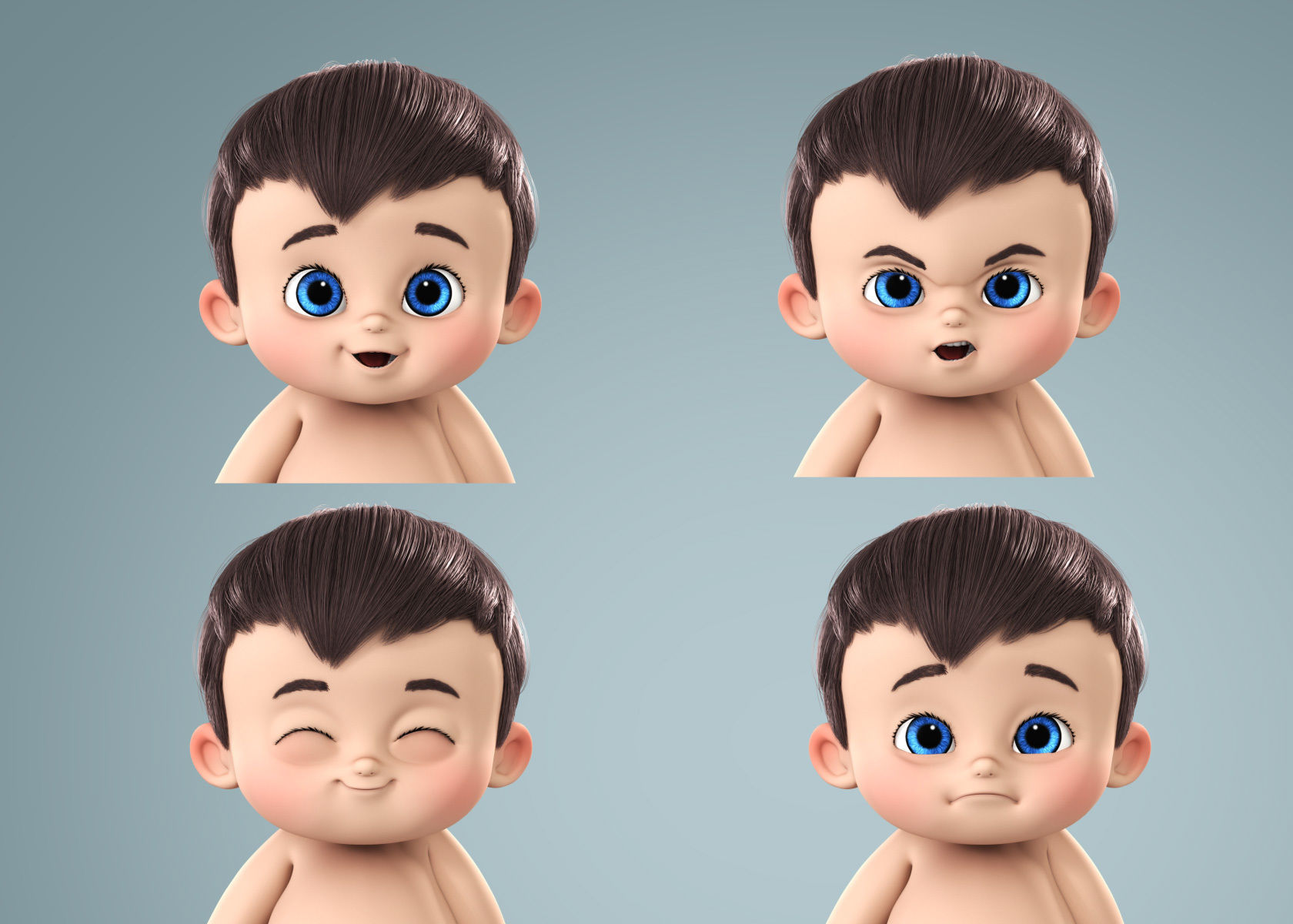 Cartoon Baby Boy 3d Model Rigged 3D model_3