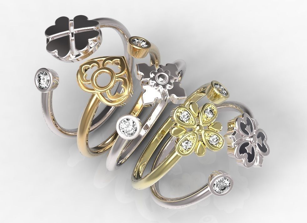 Ring shamrock gold with diamond 3D print model_6