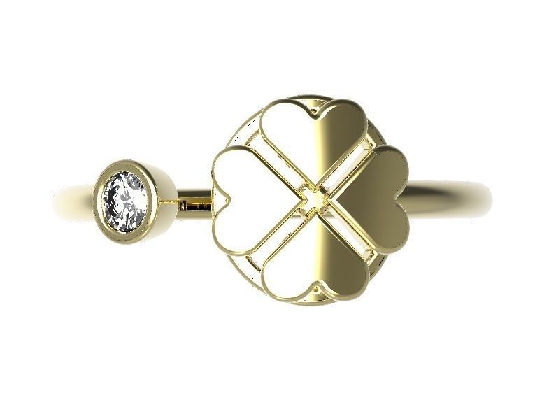 Ring shamrock gold with diamond 3D print model_1