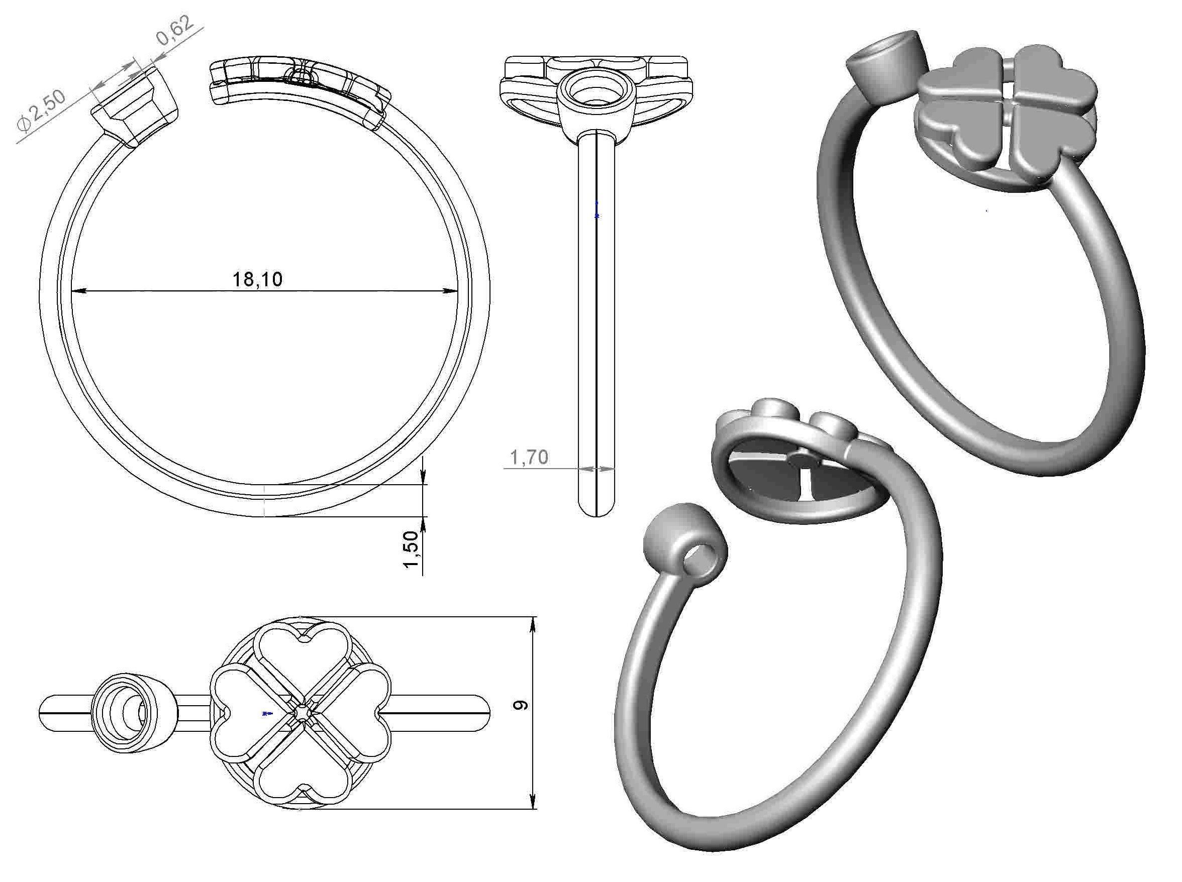 Ring shamrock gold with diamond 3D print model_8