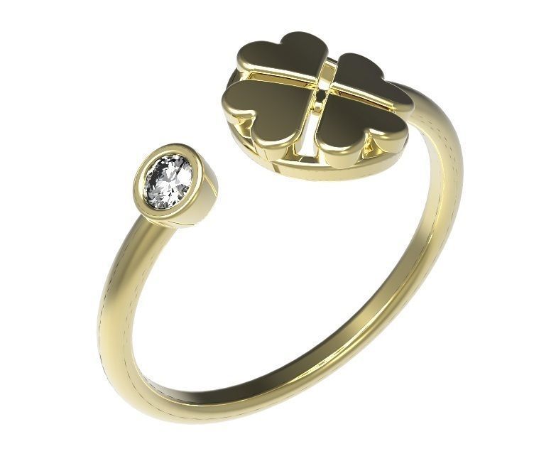 Ring shamrock gold with diamond 3D print model_3