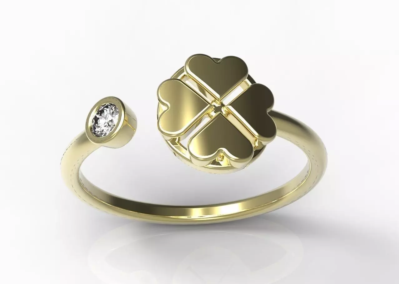 Ring shamrock gold with diamond 3D print model_0