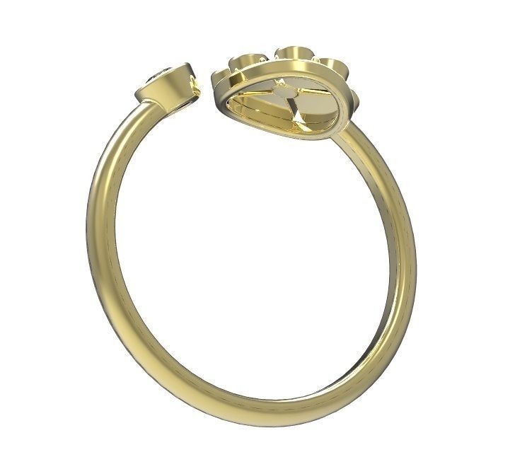 Ring shamrock gold with diamond 3D print model_5