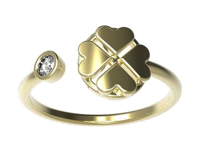 Ring shamrock gold with diamond 3D print model_2