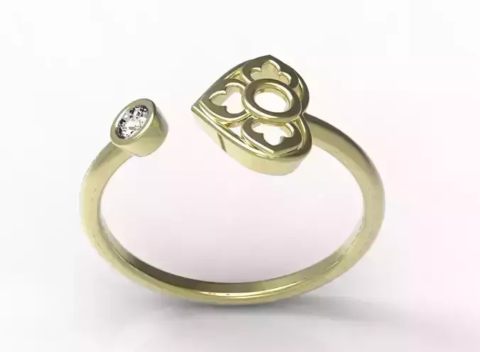 Ring heart shaped gold with diamond in center
