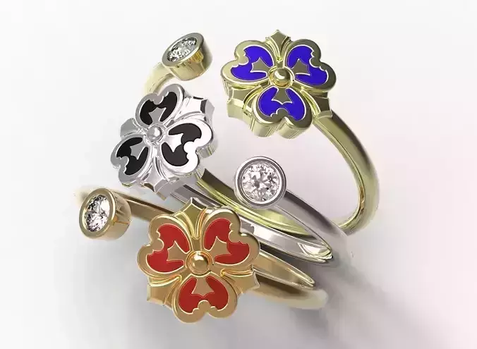 Ring sterling silver flower with stones