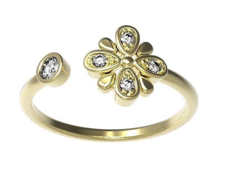 Ring diamond flower gold 3D print model_2