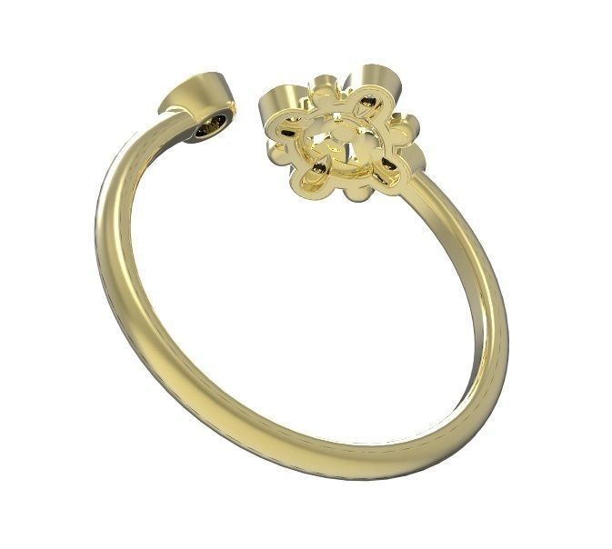 Ring diamond flower gold 3D print model_3