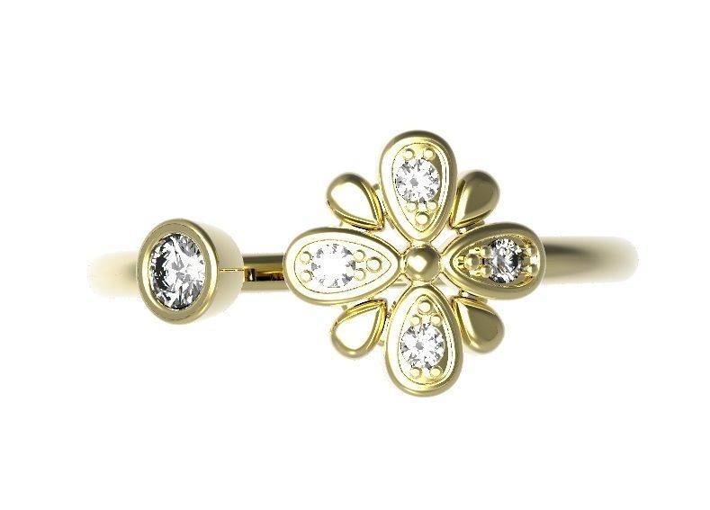 Ring diamond flower gold 3D print model_1