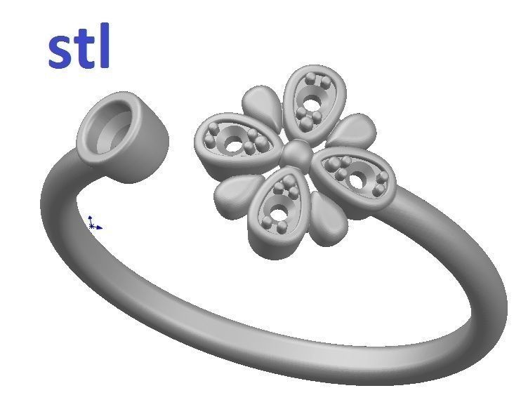 Ring diamond flower gold 3D print model_7