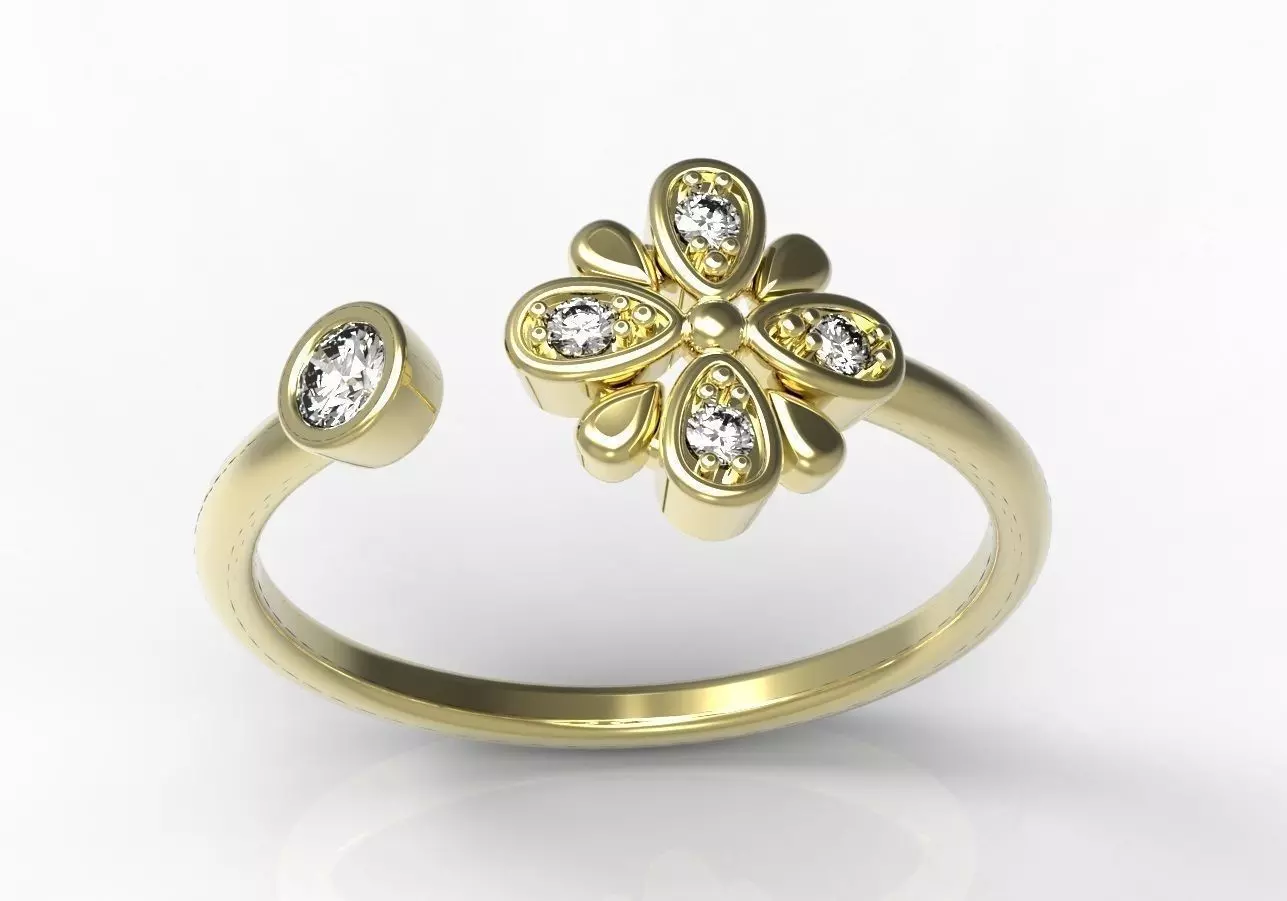Ring diamond flower gold 3D print model_0
