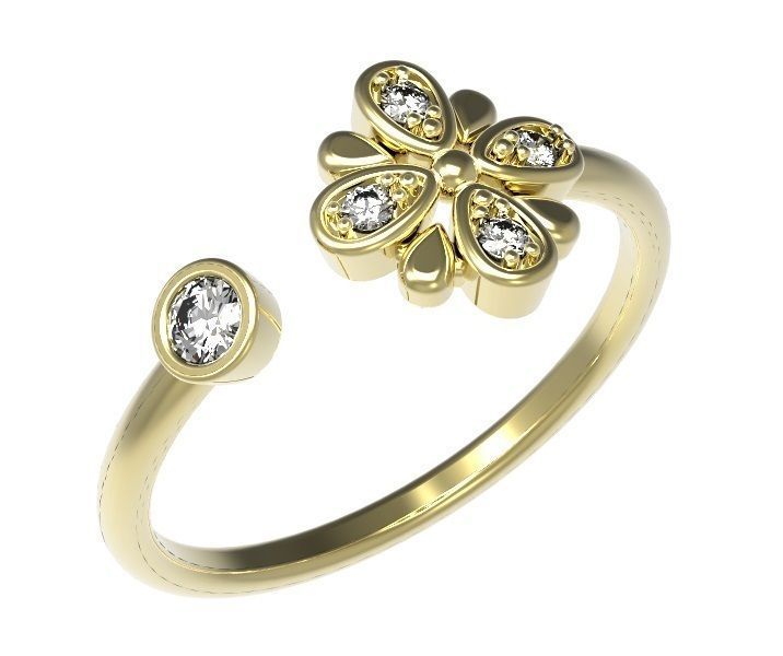 Ring diamond flower gold 3D print model_5