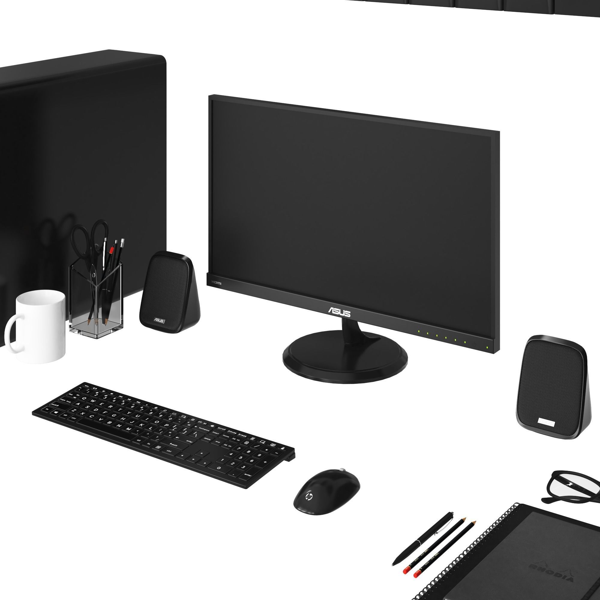 Office black pc set 3D model_4