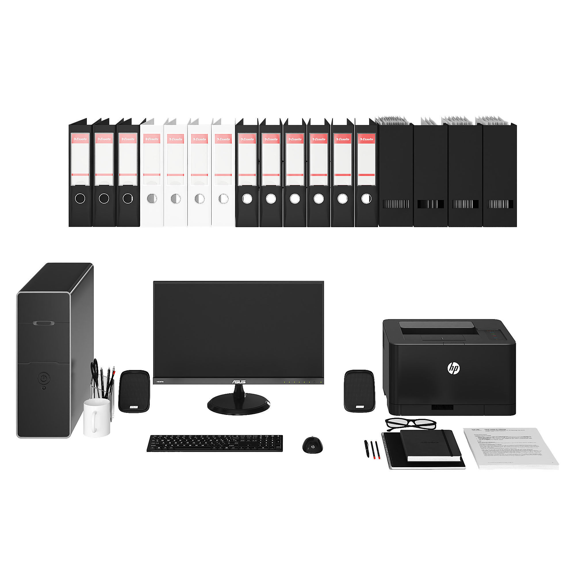 Office black pc set 3D model_1