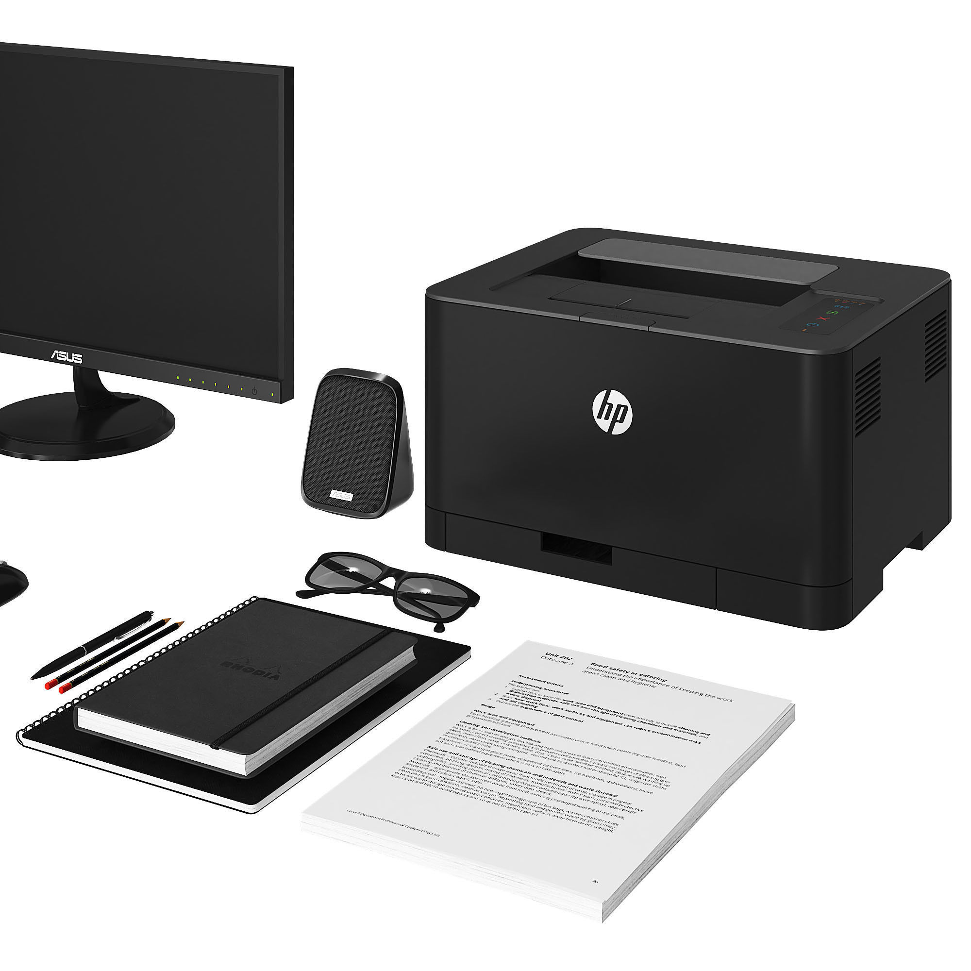 Office black pc set 3D model_2