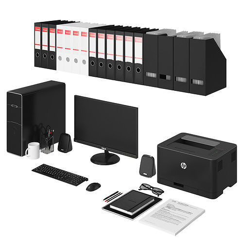 Office black pc set 3D model