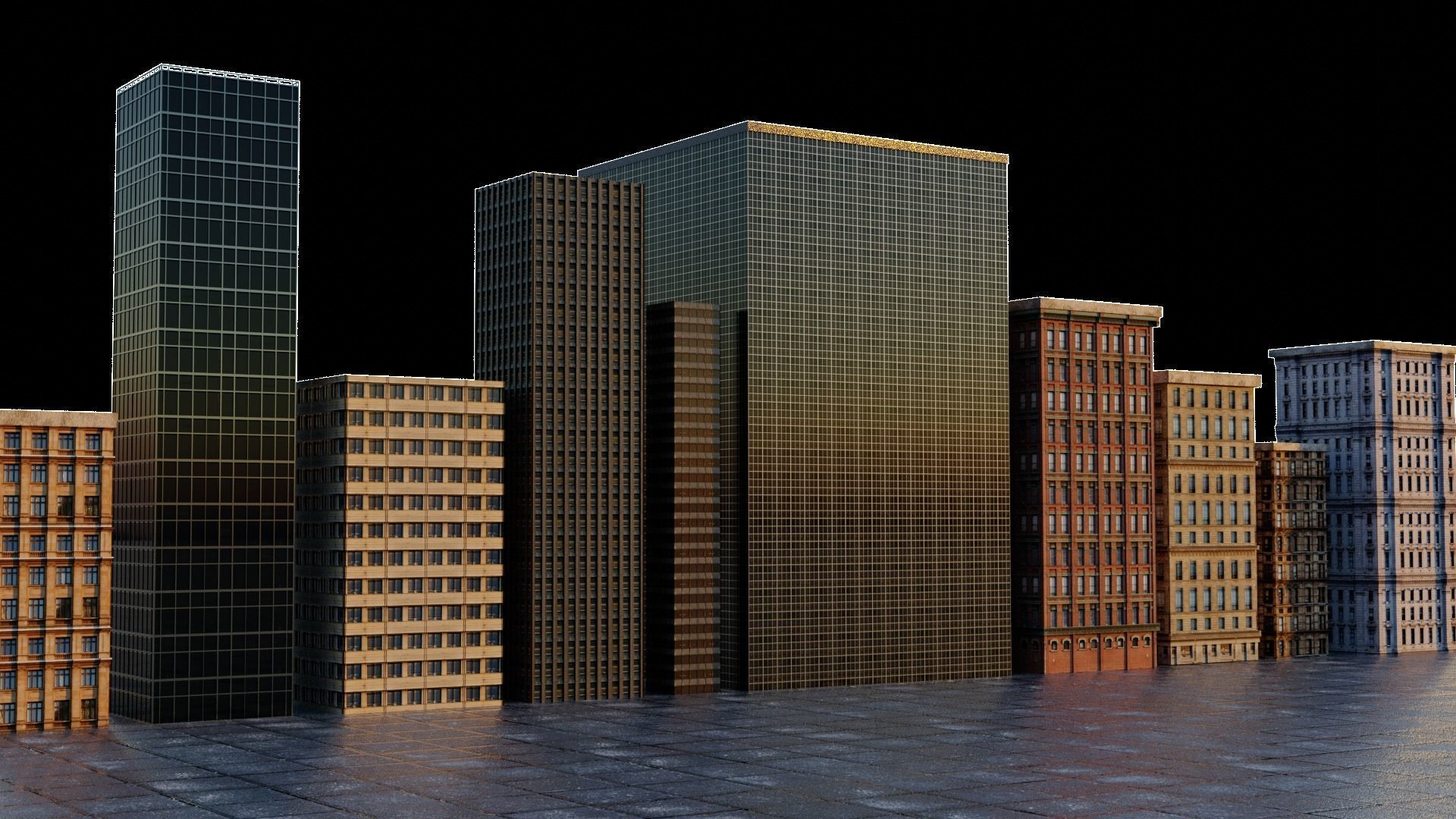 10 High Rise Building Model Pack Low-poly 3D model_1