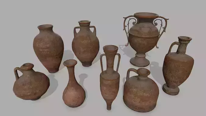 vase set ancient greek Low-poly 3D model