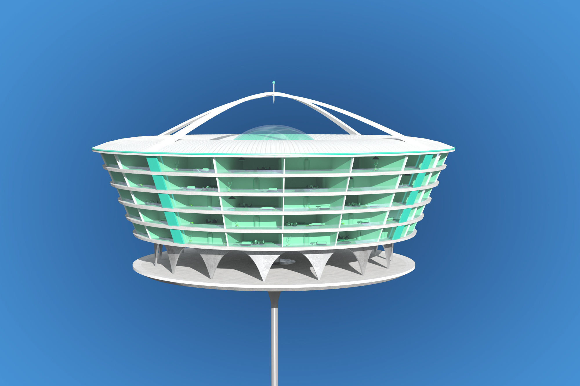 Futuristic Architecture Skyscraper 02 3D model_1