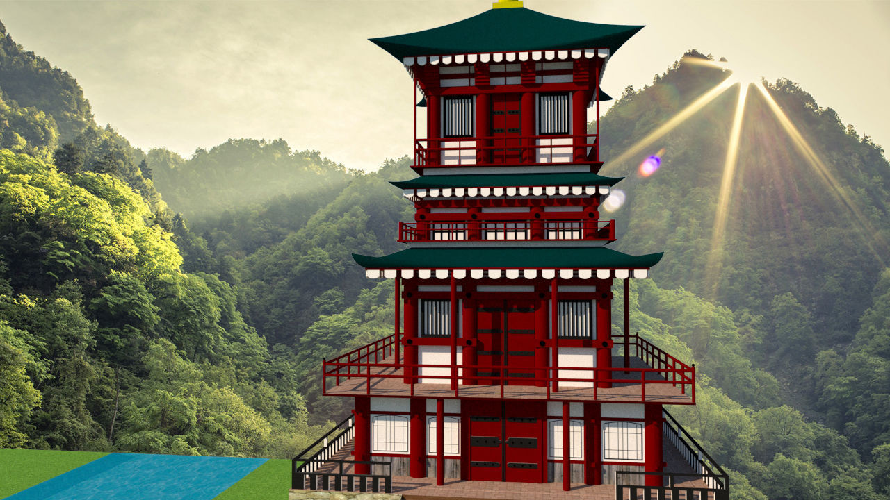 Temple on japan style 3D model_1