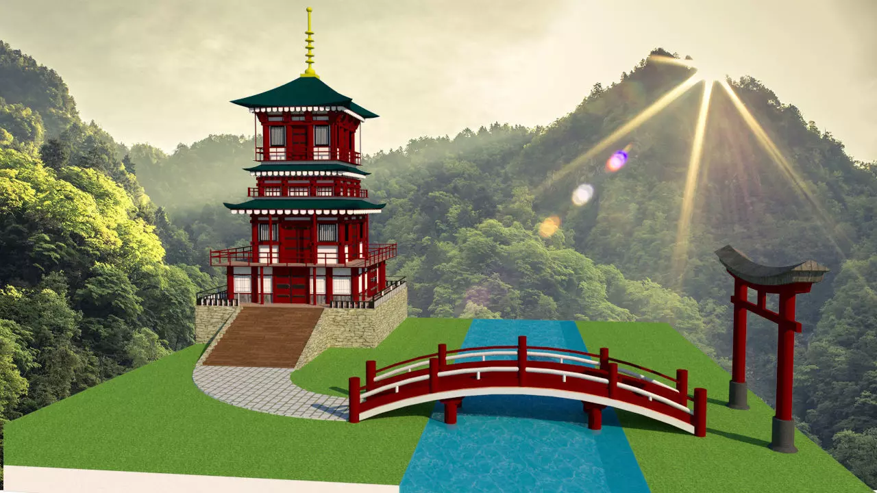 Temple on japan style 3D model_0