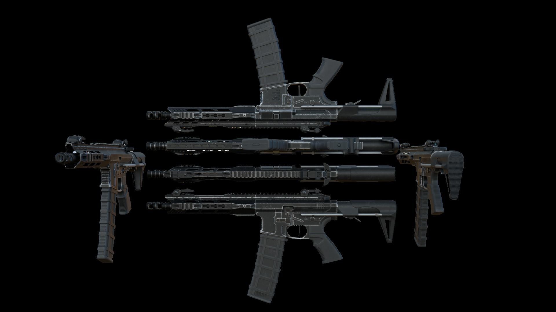 Modular Combat Rifle-Close Quarter Combat Variant  Low-poly 3D model_15