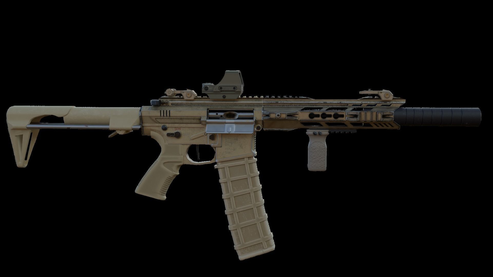 Modular Combat Rifle-Close Quarter Combat Variant  Low-poly 3D model_7