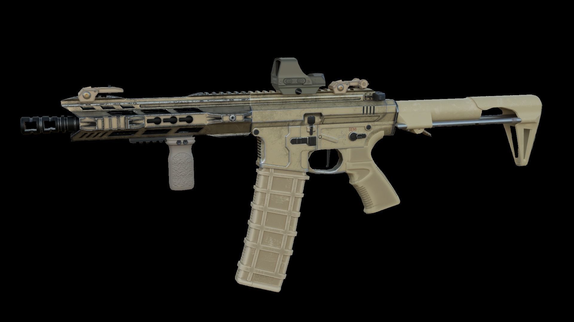 Modular Combat Rifle-Close Quarter Combat Variant  Low-poly 3D model_8