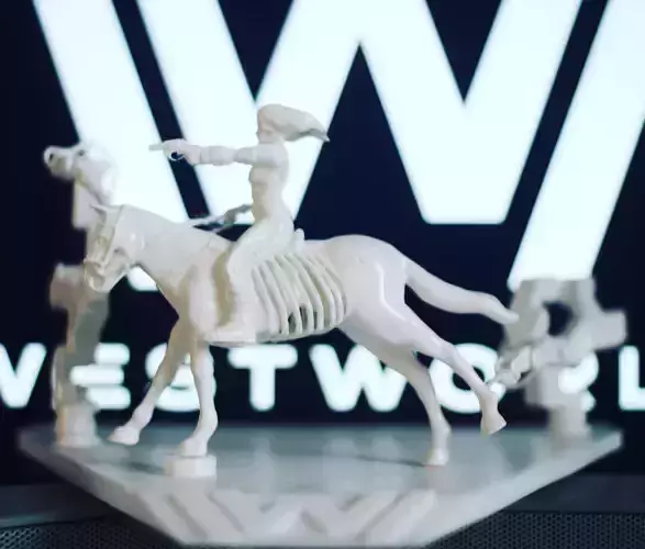 WestWorld diorama - woman riding horse with gun 3D print model