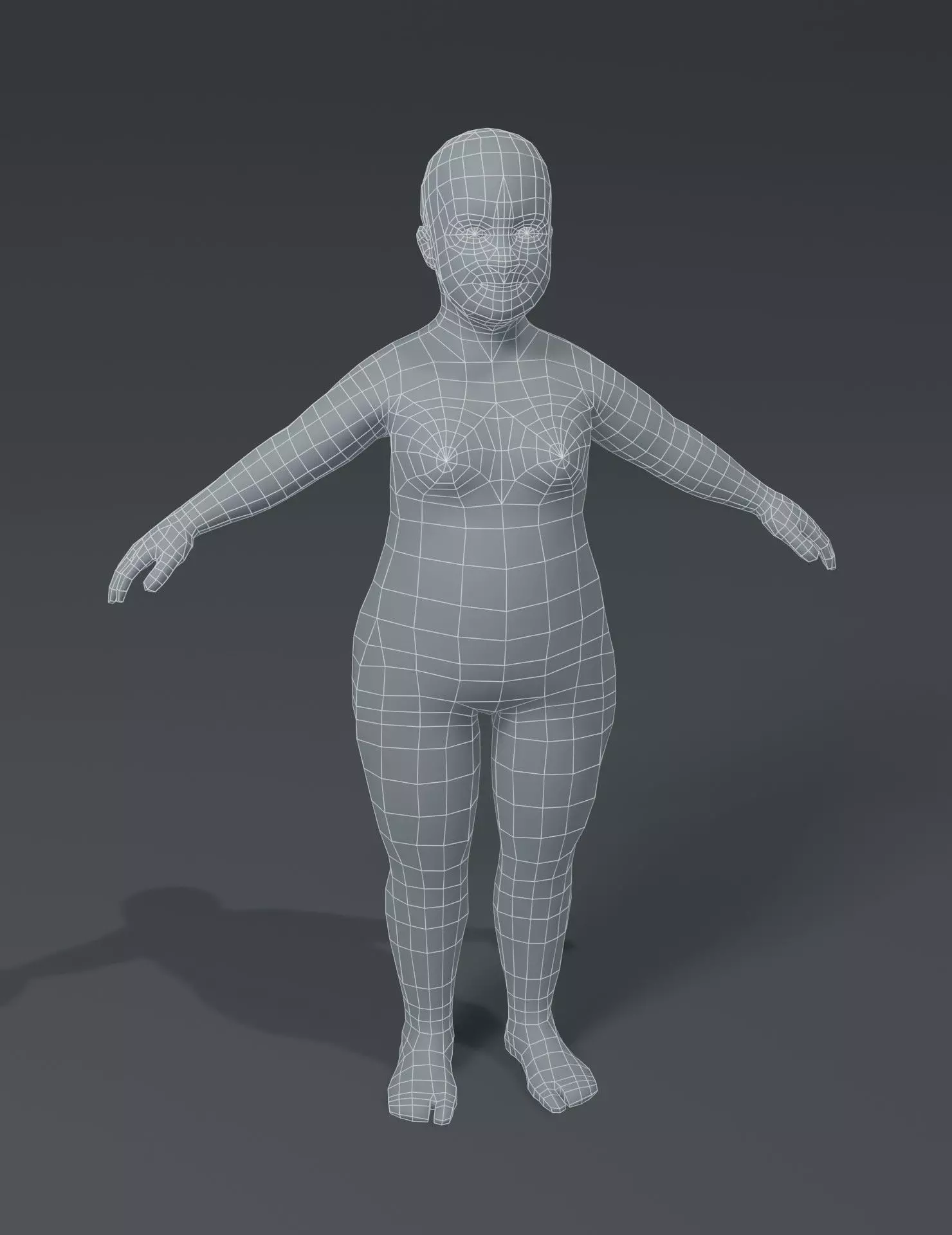 Fat Girl Kid Child Body Base Mesh 3D Model Low-poly 3D model_0