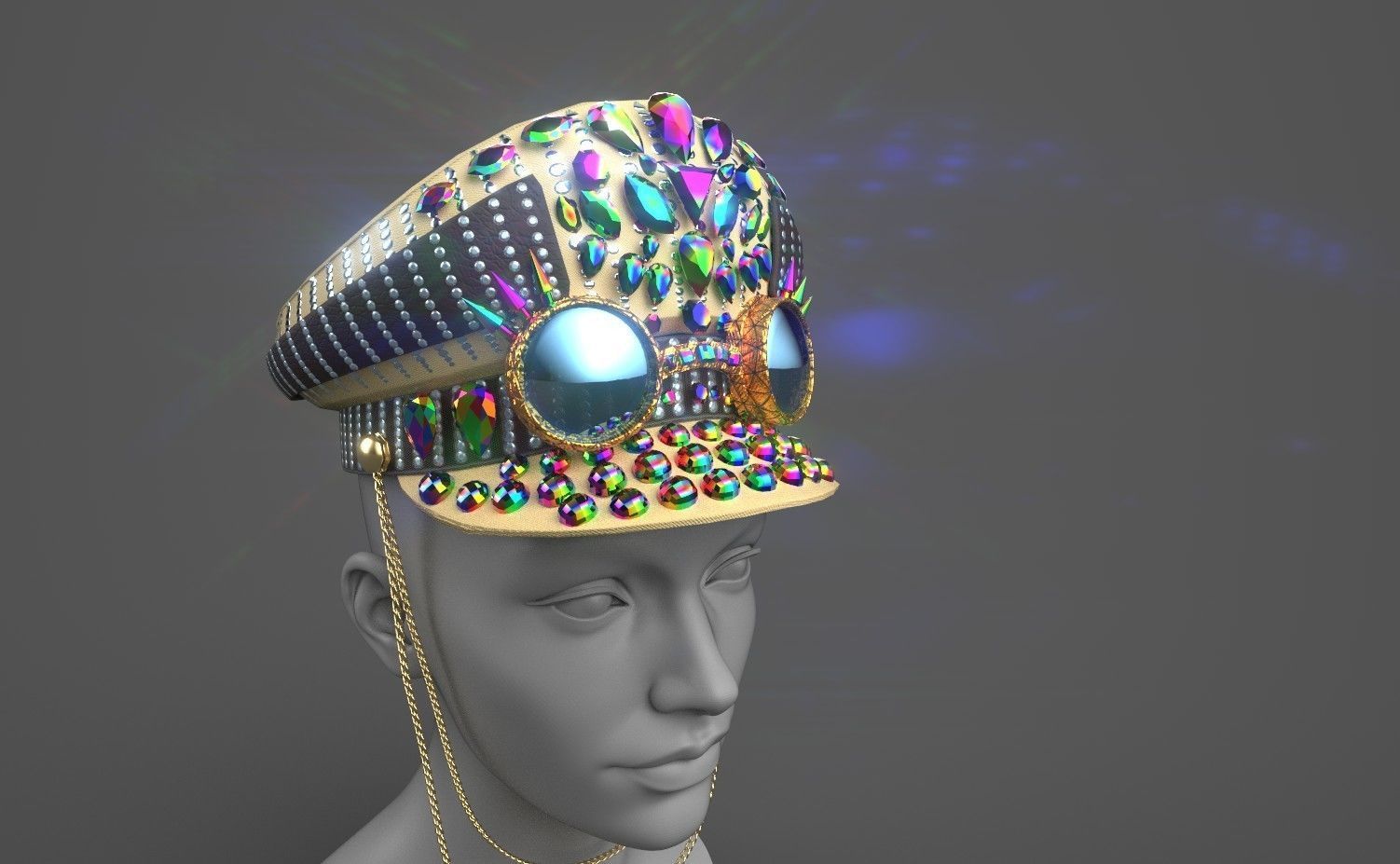 Captain hat with google Low-poly 3D model_3