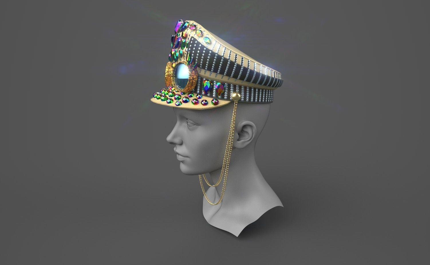 Captain hat with google Low-poly 3D model_1