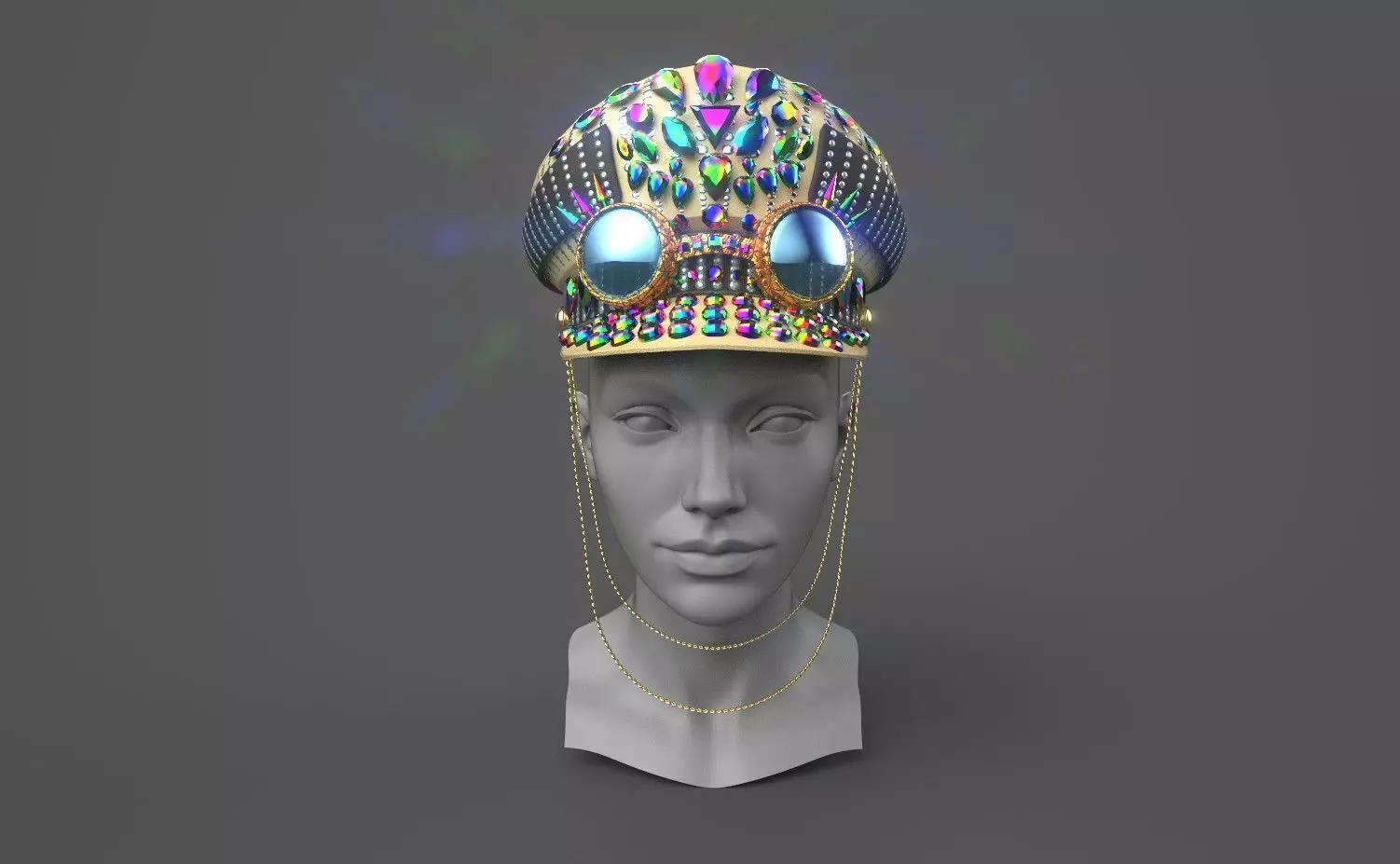 Captain hat with google Low-poly 3D model_0