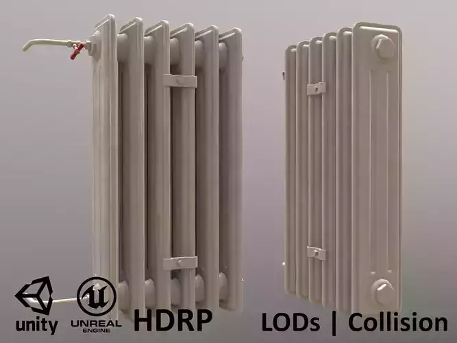 Old Radiator Tall Cream - Unity - HDRP - UE4 Low-poly 3D model