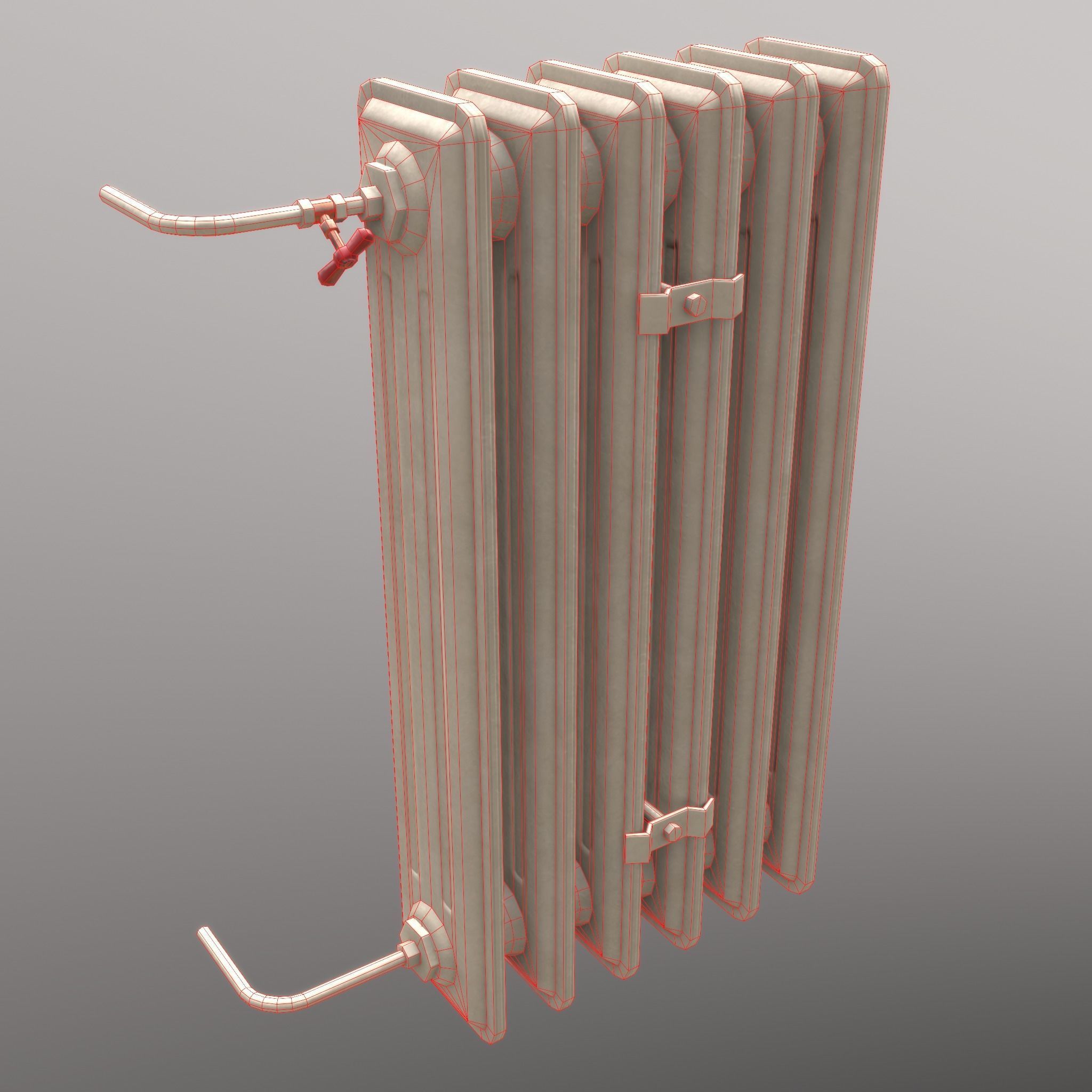 Old Radiator Tall Cream - Unity - HDRP - UE4 Low-poly 3D model_6