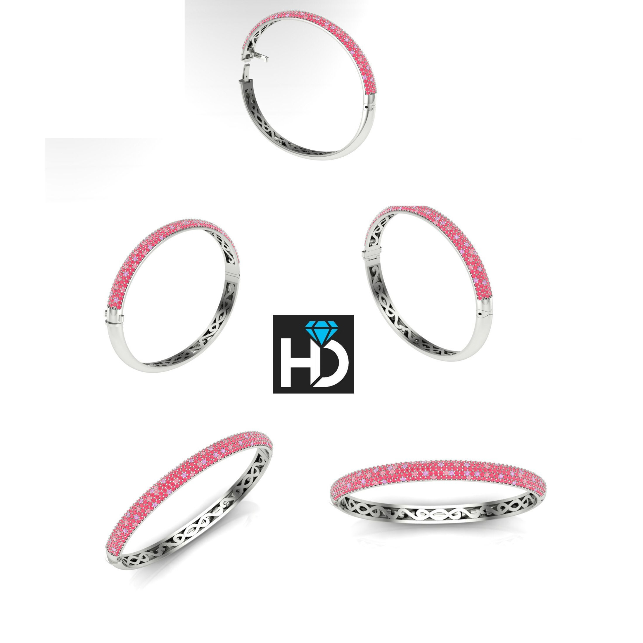 5 rows Diamonds Bangle 3D print model_7