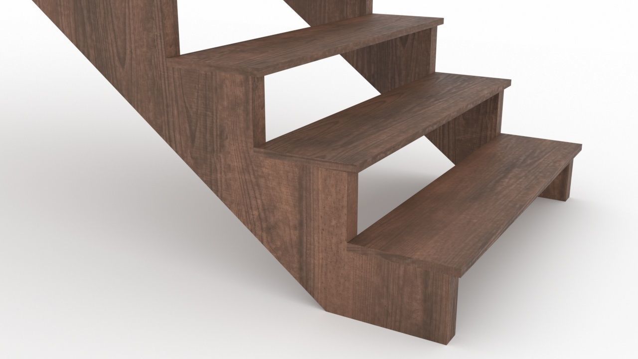 Wooden stairs Low-poly 3D model_1