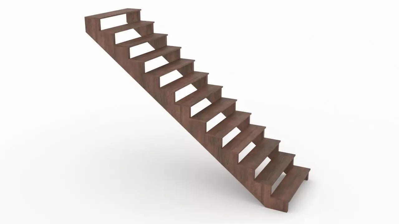 Wooden stairs Low-poly 3D model_0