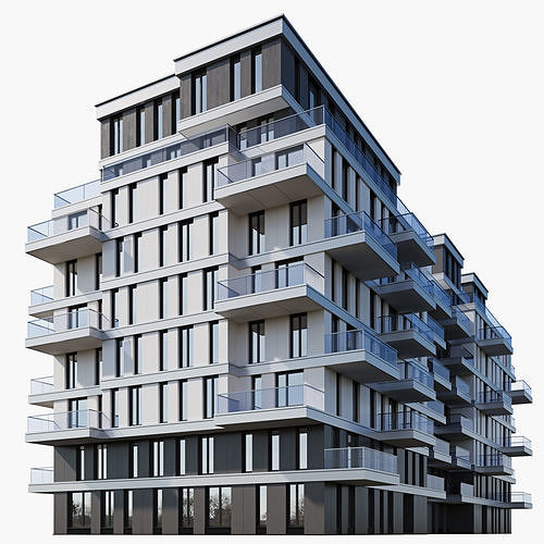 Modern residential building 10 3D model 6